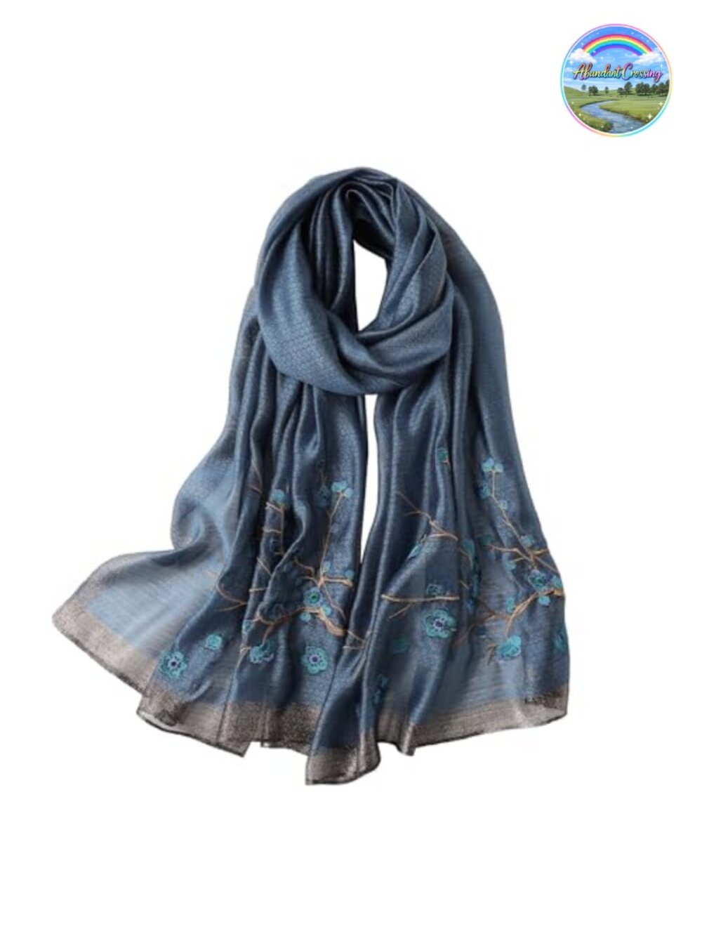 Silk Blend Embroidered Scarf Shawl Wrap 75x28 Inch